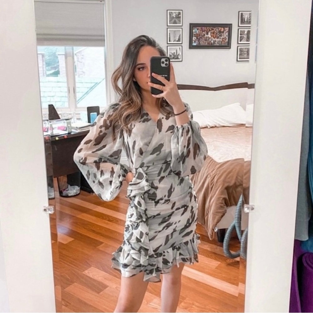 Cheetah Print Faux Wrap Ruffle Mini Dress - Picture 7 of 7